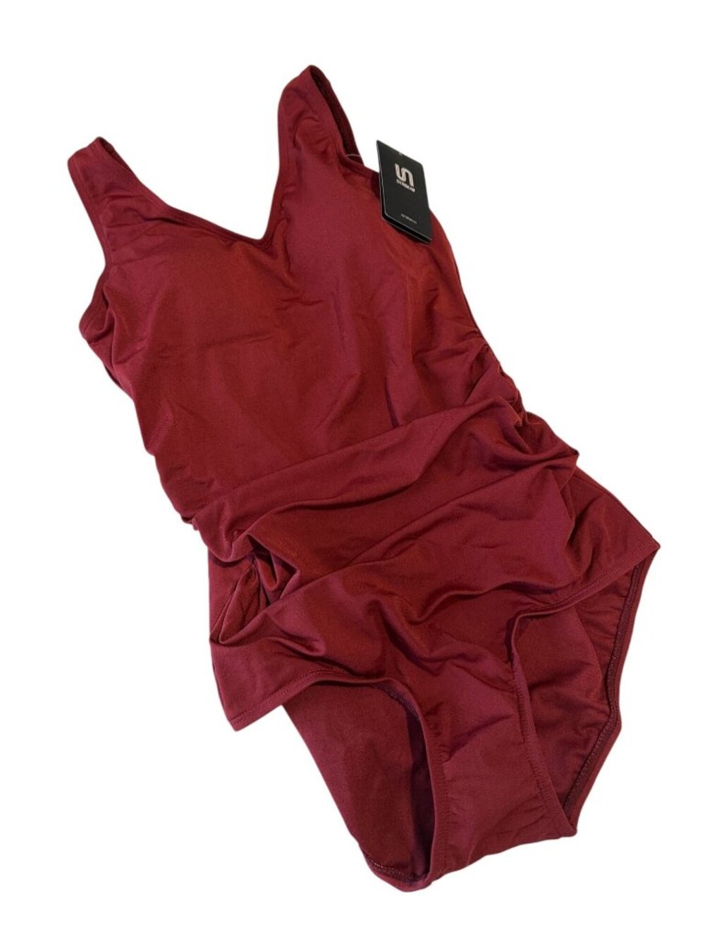 Syrokan Burgandy Tank Style Pleated Tummy One Piece Swimsuit Size EU 38 NWT